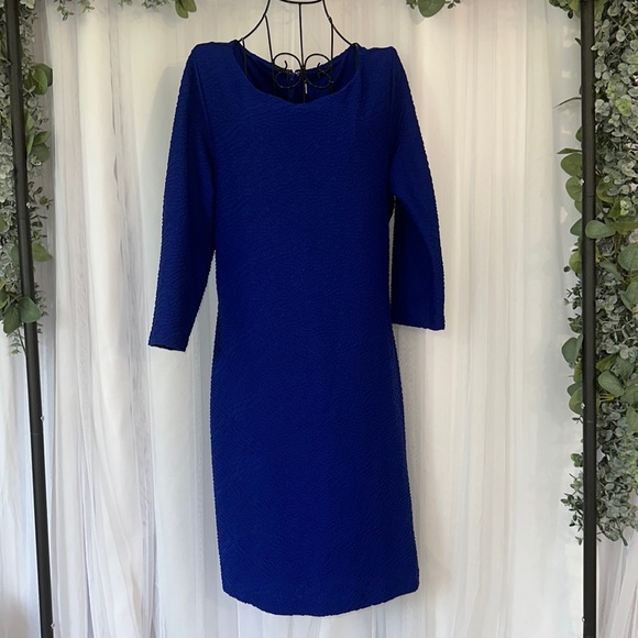 Blue Textured Shift Dress Knee Length Textured and Lined 💙 - Picture 1 of 4